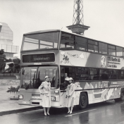 Bus in front of the radio tower
