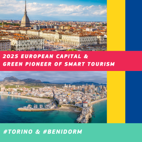 Fotos von den Städten Turin und Benidorm.