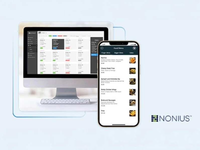 A PC screen and a smartphone with a technical dashboard that displays orders.