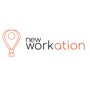 The logo of Newworkation in the colors black and orange 
